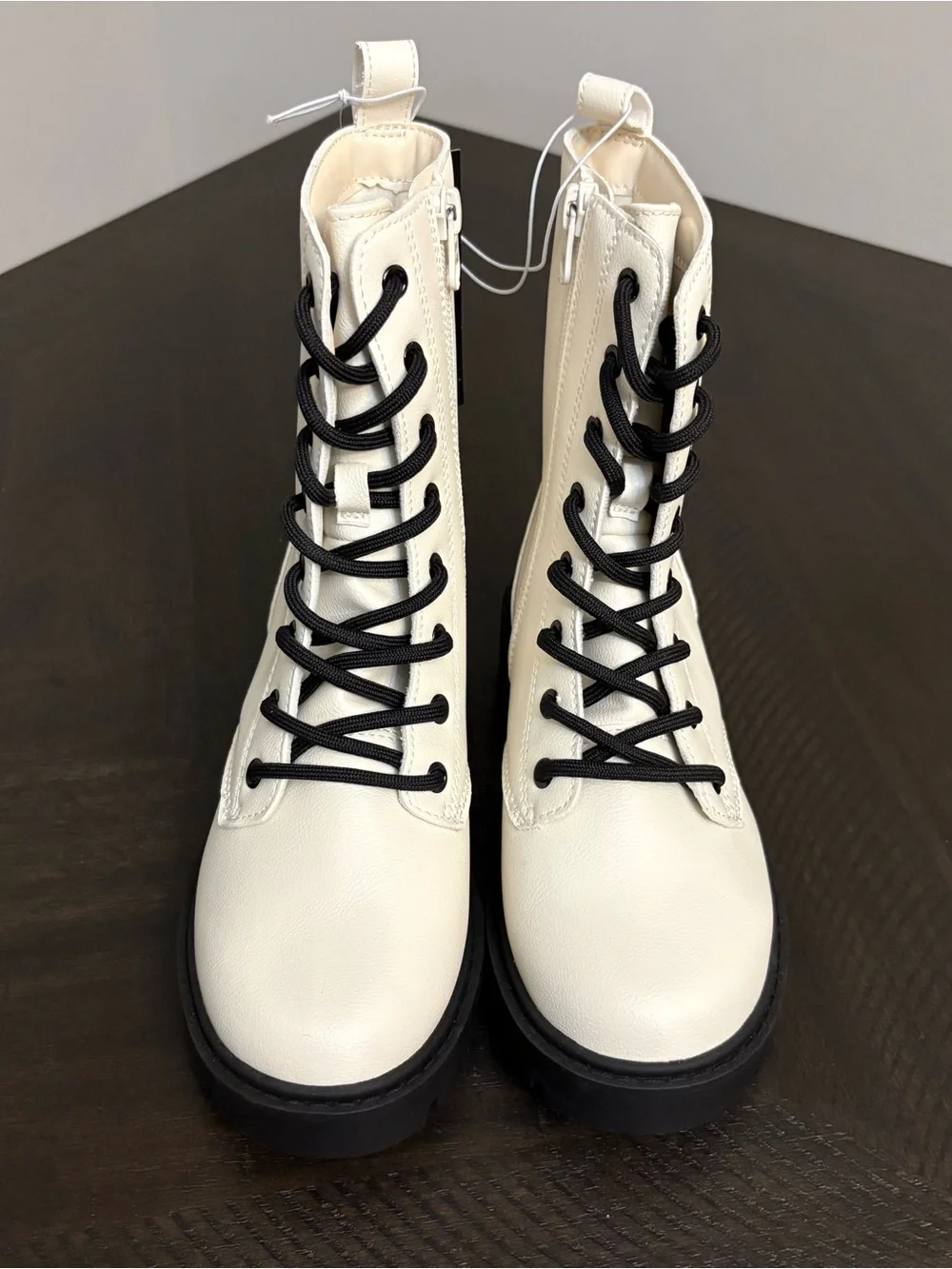 Art Class Kids' White Lace-up Combat Boots Kids Size 1 New With Tags